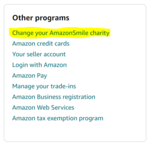Change your Amazon Smile charity