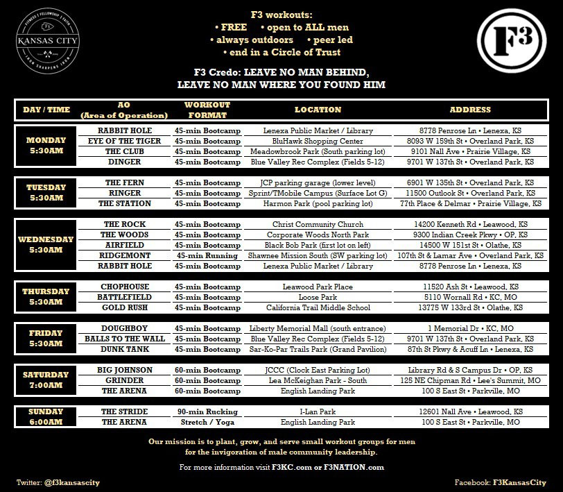 F3 Kansas City Schedule
